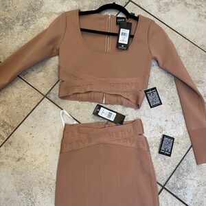 Herve Leger Brown Skirt Set